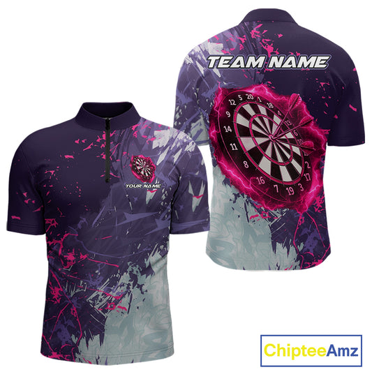 Pink And Purple Grunge Darts Polo & Quarter Zip Custom Darts Shirt For Men, Darts Team Jersey TDM4978