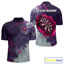 Load image into Gallery viewer, Pink And Purple Grunge Darts Polo &amp; Quarter Zip Custom Darts Shirt For Men, Darts Team Jersey TDM4978
