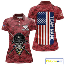 Load image into Gallery viewer, Personalized Red Camo Skull Billiard Shirt For Women Custom Patriotic US Flag Pool Team Jersey TDM5165