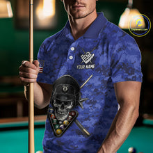 Load image into Gallery viewer, Personalized Blue Camo Skull Billiard Shirt For Men Custom Patriotic US Flag Pool Team Jersey TDM5166
