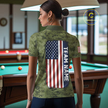 Load image into Gallery viewer, Personalized Military Green Camo Skull Billiard Shirt For Men, Patriotic US Flag Pool Team Jersey TDM5167
