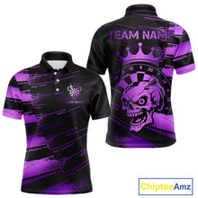Load image into Gallery viewer, Black And Purple Funny Skull Crown Darts Shirt For Men Custom Dart Jerseys Team Polo &amp; 1/4 Zip TDM5170