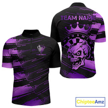 Load image into Gallery viewer, Black And Purple Funny Skull Crown Darts Shirt For Men Custom Dart Jerseys Team Polo &amp; 1/4 Zip TDM5170