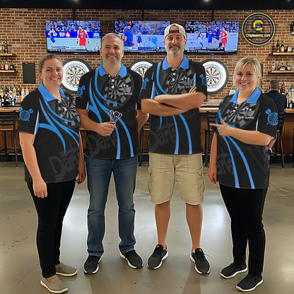 Black And Blue Darts Jersey For Men Custom Team Polo & Quarter Zip Darts Shirt Uniform TDM5411