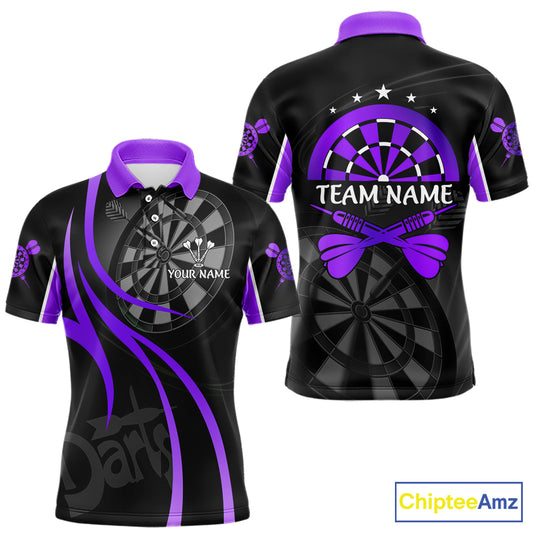 Black And Purple Darts Jersey For Men Custom Team Polo & Quarter Zip Darts Shirt Uniform TDM5412