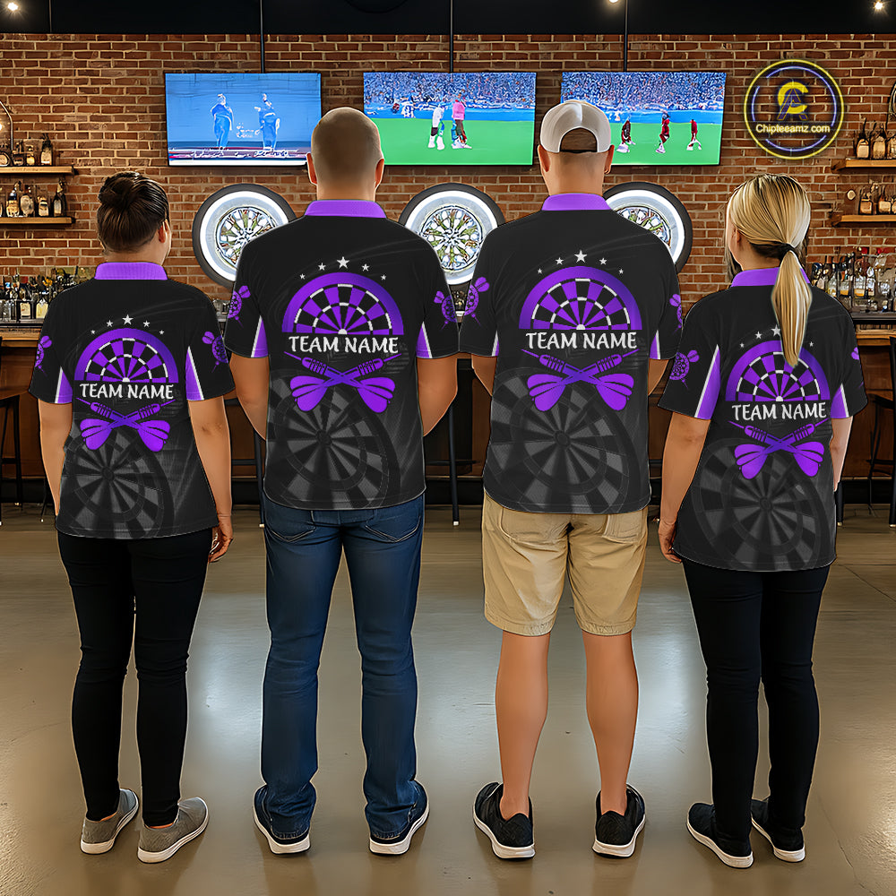 Black And Purple Darts Jersey For Men Custom Team Polo & Quarter Zip Darts Shirt Uniform TDM5412