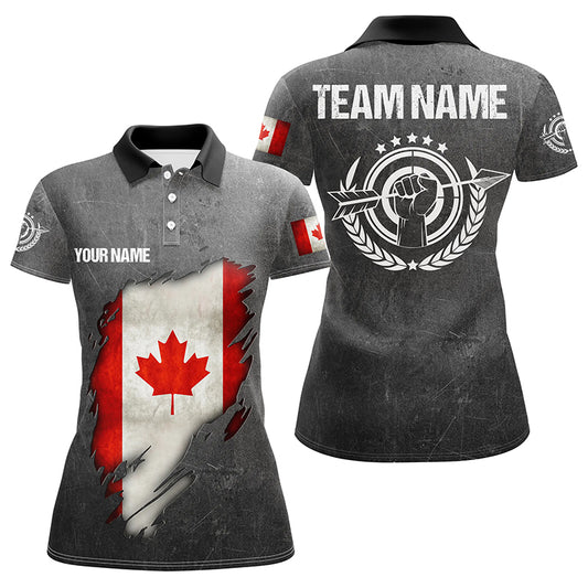 Personalized Grunge Canada Archery Women Polo Shirts, Custom Canadian Flag Shirts For Archers TDM1385
