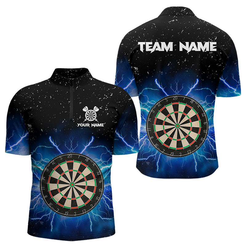 Grunge Black Blue Thunder Lightning Darts Polo & Quarter Zip Custom Dart Shirts For Men Dart Jersey TDM3399