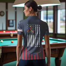 Load image into Gallery viewer, Personalized American Flag Blue Navy Billiard Shirt For Women Custom Patriotic Billiard Pool Jerseys TDM3404