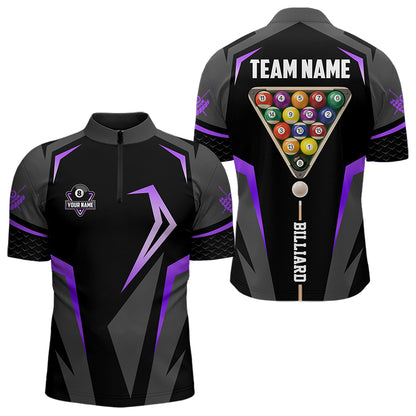 Personalized 8 Ball Pool Billiard Balls Polo & 1/4 Zip For Men Custom Team Billiard Jersey | Purple TDM3534