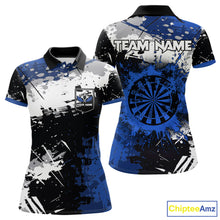 Load image into Gallery viewer, Custom Blue Grunge Darts Shirt With Pocket Option For Women, Dart Team Jersey TDM3538