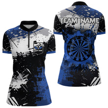 Load image into Gallery viewer, Custom Blue Grunge Darts Shirt With Pocket Option For Women, Dart Team Jersey TDM3538