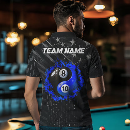 Black US Flag Ying And Yang 8 Ball & 10 Ball Custom Billiard Shirts For Men Funny Billiard Jerseys TDM3540
