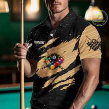 Load image into Gallery viewer, Custom Grunge American Flag 8 Ball Billiard Polo &amp; 1/4 Zip For Men, Pool Team Jersey |Beige TDM5901