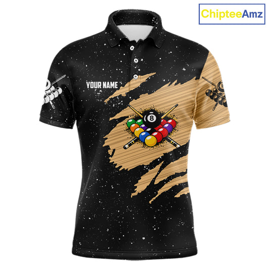 Custom Grunge American Flag 8 Ball Billiard Polo & 1/4 Zip For Men, Pool Team Jersey |Beige TDM5901