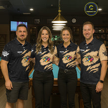 Load image into Gallery viewer, Custom Grunge American Flag 8 Ball Billiard Polo &amp; 1/4 Zip For Men, Pool Team Jersey |Beige TDM5901