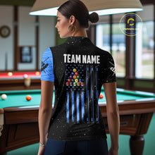 Load image into Gallery viewer, Custom Grunge American Flag 8 Ball Billiard Polo &amp; 1/4 Zip For Women, Pool Team Jersey |Blue TDM5902