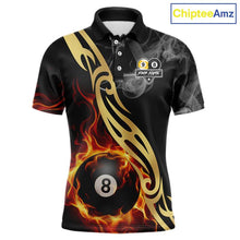 Load image into Gallery viewer, 8 Ball &amp; 9 Ball Flame Smoke Tribal Billiard Shirt For Men Custom Pool Team Jersey Polo &amp; 1/4 Zip TDM5907