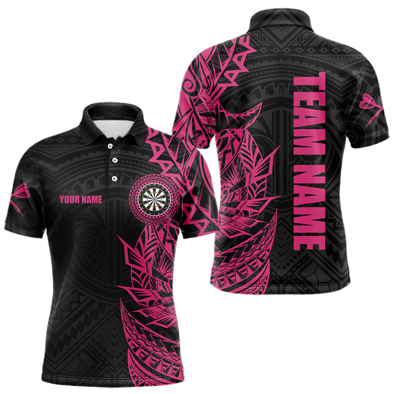 Personalized Pink Black Tribal Darts Polo & Quarter Zip Custom Dart Shirts For Men Dart Jerseys TDM3700