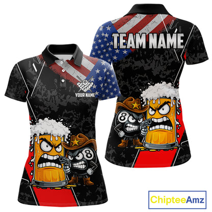 Funny Beer US Flag 8 Ball Pool Billiard Shirt For Women Custom Billiard Team Jersey Polo & 1/4 Zip TDM6047