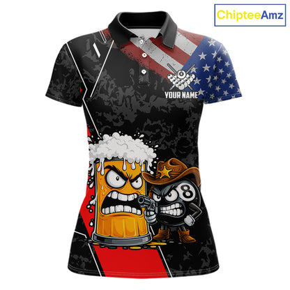 Funny Beer US Flag 8 Ball Pool Billiard Shirt For Women Custom Billiard Team Jersey Polo & 1/4 Zip TDM6047