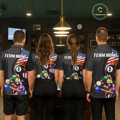 Personalized American Flag Pool Balls Billiard Shirt For Women, 8 Ball Jersey Team Polo & 1/4 Zip TDM6050