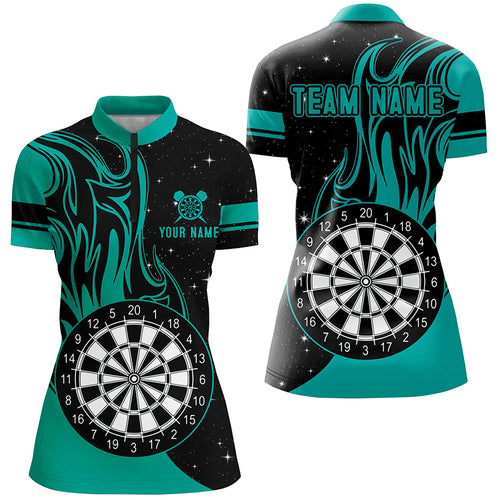 Turquoise Darts Fire Quarter-Zip Shirt Best Custom Darts Shirts For Women Darts Team Jersey TDM1418