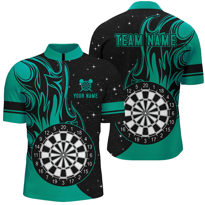 Turquoise Darts Fire Quarter-Zip Shirt Best Custom Darts Shirts For Men Darts Team Jersey TDM1418