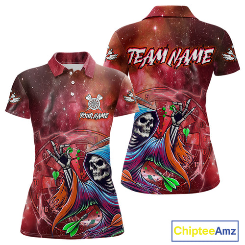 Death Skeleton Red Galaxy Funny Dart Shirts For Women Custom Darts Jerseys Outfit, Darts Gifts TDM3880
