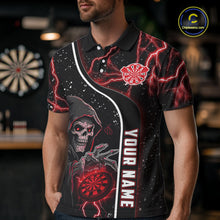 Load image into Gallery viewer, Personalized Red Darts Lightning Grim Reaper Polo &amp; 1/4 Zip, Darts Shirt For Men, Dart Team Jersey TDM6307