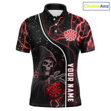 Load image into Gallery viewer, Personalized Red Darts Lightning Grim Reaper Polo &amp; 1/4 Zip, Darts Shirt For Men, Dart Team Jersey TDM6307