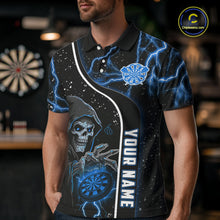 Load image into Gallery viewer, Custom Blue Darts Lightning Grim Reaper Polo &amp; 1/4 Zip, Darts Shirt For Men, Darts Team Jersey TDM6308