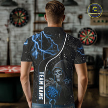 Load image into Gallery viewer, Custom Blue Darts Lightning Grim Reaper Polo &amp; 1/4 Zip, Darts Shirt For Men, Darts Team Jersey TDM6308