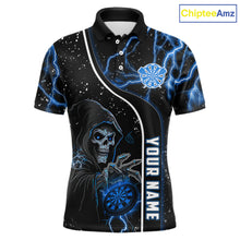Load image into Gallery viewer, Custom Blue Darts Lightning Grim Reaper Polo &amp; 1/4 Zip, Darts Shirt For Men, Darts Team Jersey TDM6308