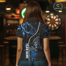Load image into Gallery viewer, Custom Blue Darts Lightning Grim Reaper Polo &amp; 1/4 Zip, Darts Shirt For Women, Darts Team Jersey TDM6308