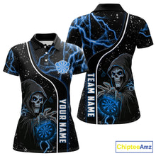Load image into Gallery viewer, Custom Blue Darts Lightning Grim Reaper Polo &amp; 1/4 Zip, Darts Shirt For Women, Darts Team Jersey TDM6308