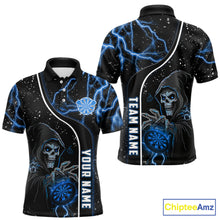 Load image into Gallery viewer, Custom Blue Darts Lightning Grim Reaper Polo &amp; 1/4 Zip, Darts Shirt For Men, Darts Team Jersey TDM6308