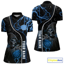 Load image into Gallery viewer, Custom Blue Darts Lightning Grim Reaper Polo &amp; 1/4 Zip, Darts Shirt For Women, Darts Team Jersey TDM6308