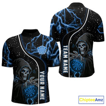 Load image into Gallery viewer, Custom Blue Darts Lightning Grim Reaper Polo &amp; 1/4 Zip, Darts Shirt For Men, Darts Team Jersey TDM6308