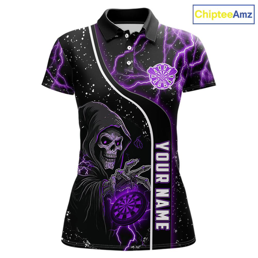 Custom Purple Darts Lightning Grim Reaper Polo & 1/4 Zip, Darts Shirt For Women, Darts Team Jersey TDM6309