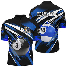 Load image into Gallery viewer, Billiard 8 Ball &amp; 10 Ball Fire Men Polo &amp; Quarter-Zip Shirt Custom Billiard Jersey Attire |Blue TDM1599
