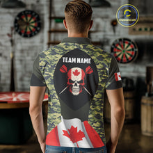 Load image into Gallery viewer, Canada Waving Flag Skull Green Camo Custom Dart Shirts For Men, Patriotic Dart Team Jerseys TDM4165