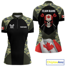 Load image into Gallery viewer, Canada Waving Flag Skull Green Camo Custom Dart Shirts For Women, Patriotic Dart Team Jerseys TDM4165