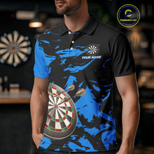 Load image into Gallery viewer, Personalized Black And Blue Splash Dart Polo &amp; Quarter Zip Custom Dart Shirt For Men Darts Jersey TDM4167