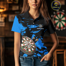 Load image into Gallery viewer, Personalized Black And Blue Splash Dart Polo &amp; Quarter Zip Custom Dart Shirt For Women Darts Jersey TDM4167