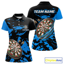 Load image into Gallery viewer, Personalized Black And Blue Splash Dart Polo &amp; Quarter Zip Custom Dart Shirt For Women Darts Jersey TDM4167
