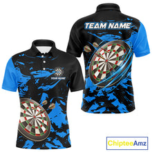 Load image into Gallery viewer, Personalized Black And Blue Splash Dart Polo &amp; Quarter Zip Custom Dart Shirt For Men Darts Jersey TDM4167