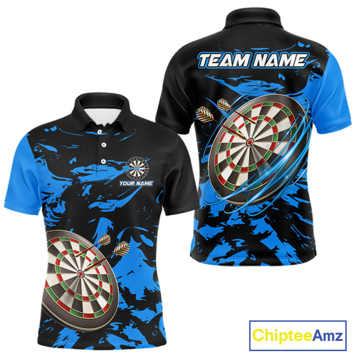 Personalized Black And Blue Splash Dart Polo & Quarter Zip Custom Dart Shirt For Men Darts Jersey TDM4167