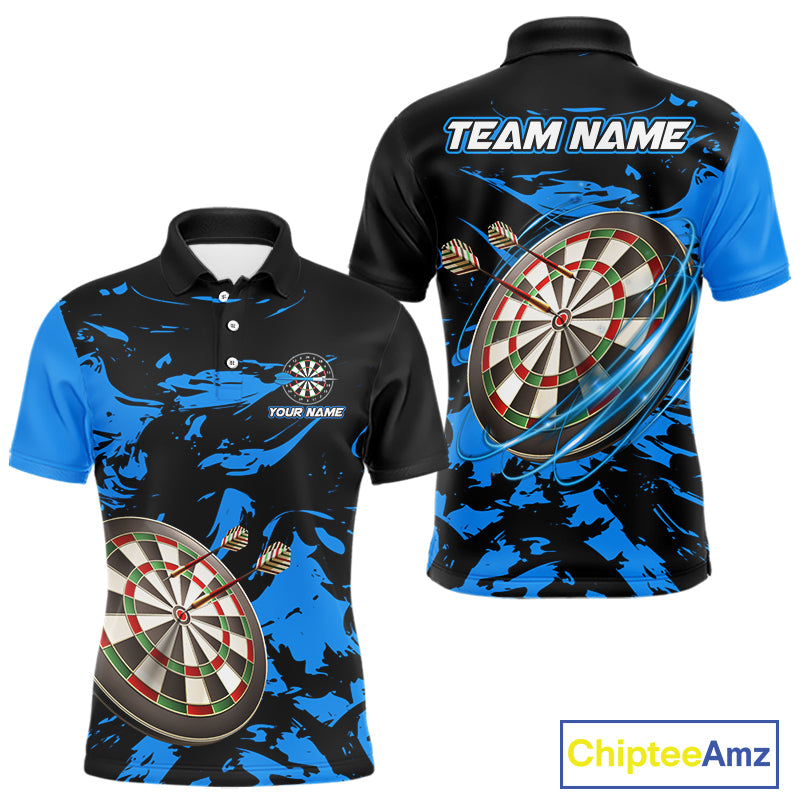 Personalized Black And Blue Splash Dart Polo & Quarter Zip Custom Dart Shirt For Men Darts Jersey TDM4167