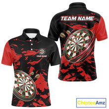 Load image into Gallery viewer, Personalized Black And Red Splash Dart Polo &amp; Quarter Zip Custom Dart Shirt For Men Darts Jersey TDM4168